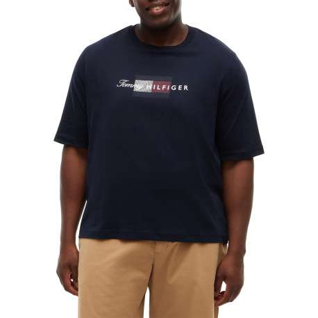 T-shirt en coton marine à coupe ajustée pourvu d'un col rond côtelé - Image 2