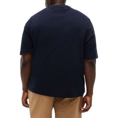 T-shirt en coton marine à coupe ajustée pourvu d'un col rond côtelé - Image 3