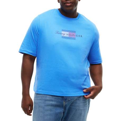 T-shirt en coton bleu à coupe ajustée pourvu d'un col rond côtelé - Image 2