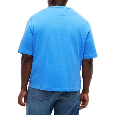 T-shirt en coton bleu à coupe ajustée pourvu d'un col rond côtelé - Image 3