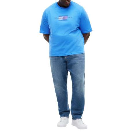 T-shirt en coton bleu à coupe ajustée pourvu d'un col rond côtelé - Image 5