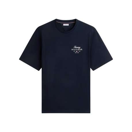 T-shirt en coton marine à coupe ajustée pourvu de manches courtes