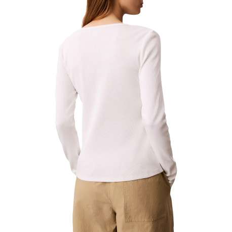 T-shirt en coton blanc uni avec une coupe droite et un col rond - Image 3