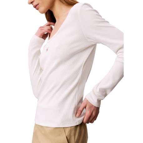 T-shirt en coton blanc uni avec une coupe droite et un col rond - Image 6
