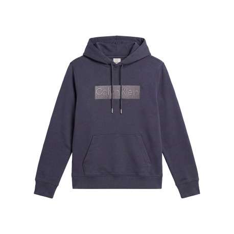 Sweat en coton marine uni avec une coupe droite et un col à capuche
