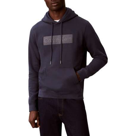 Sweat en coton marine uni avec une coupe droite et un col à capuche - Image 2