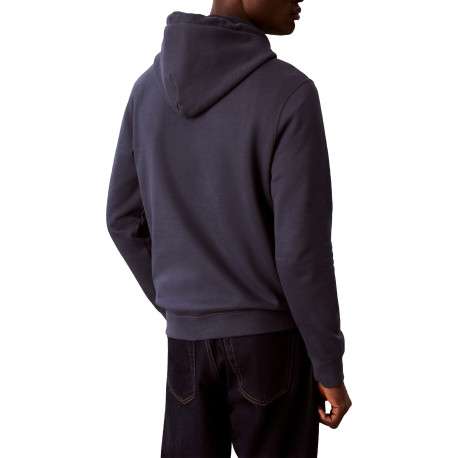 Sweat en coton marine uni avec une coupe droite et un col à capuche - Image 3