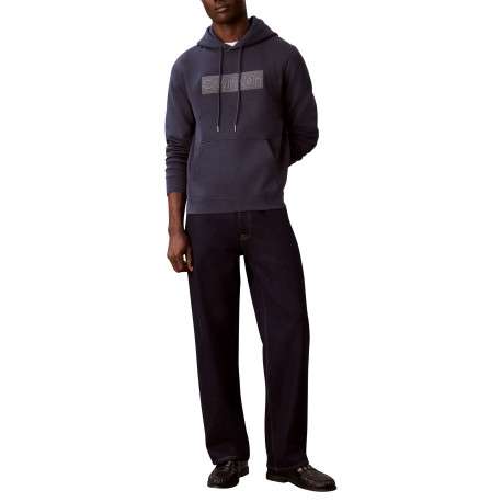 Sweat en coton marine uni avec une coupe droite et un col à capuche - Image 4