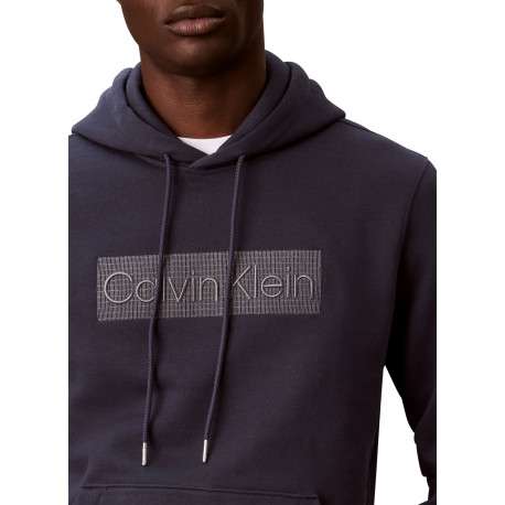 Sweat en coton marine uni avec une coupe droite et un col à capuche - Image 5
