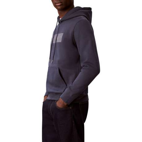 Sweat en coton marine uni avec une coupe droite et un col à capuche - Image 6