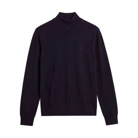 Pull en laine marine uni avec une coupe droite et un col roulé