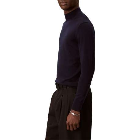 Pull en laine marine uni avec une coupe droite et un col roulé - Image 4