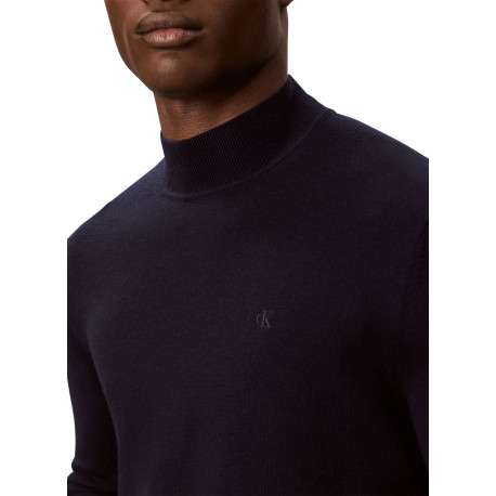 Pull en laine marine uni avec une coupe droite et un col roulé - Image 5