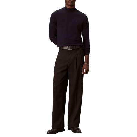 Pull en laine marine uni avec une coupe droite et un col roulé - Image 6