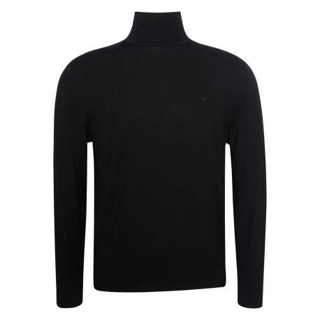 Pull en laine noir uni avec une coupe droite et un col roulé
