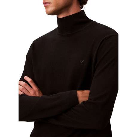 Pull en laine noir uni avec une coupe droite et un col roulé - Image 4