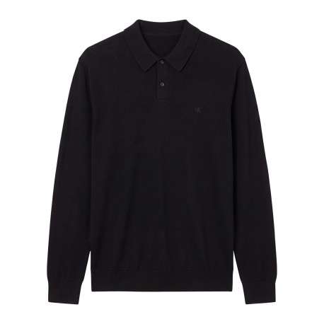 Pull en laine noir uni avec une coupe droite et un col polo
