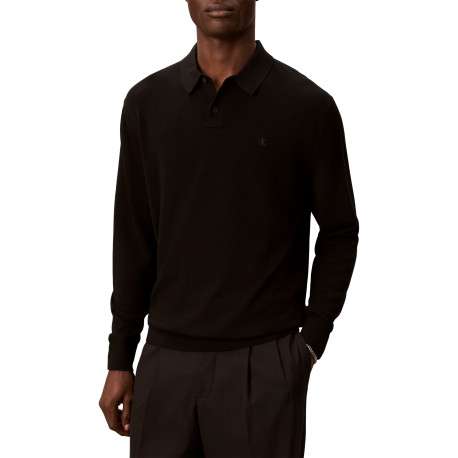 Pull en laine noir uni avec une coupe droite et un col polo - Image 2