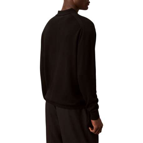 Pull en laine noir uni avec une coupe droite et un col polo - Image 3