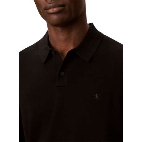 Pull en laine noir uni avec une coupe droite et un col polo - Image 4