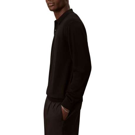 Pull en laine noir uni avec une coupe droite et un col polo - Image 5