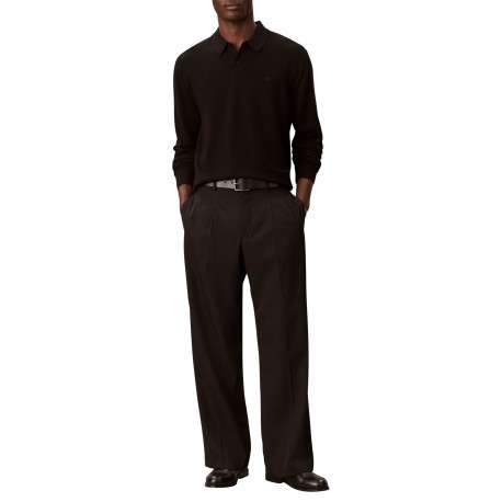 Pull en laine noir uni avec une coupe droite et un col polo - Image 6