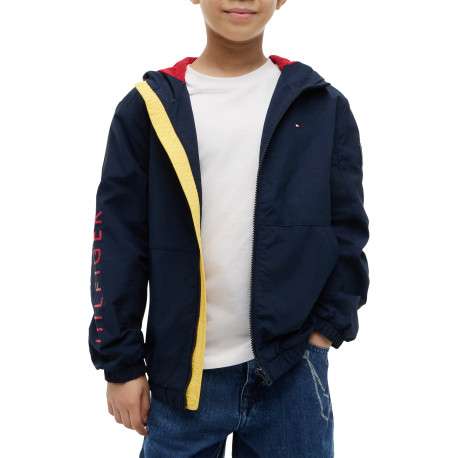Blouson marine à coupe ajustée pourvu d'un col à capuche zippé - Image 2