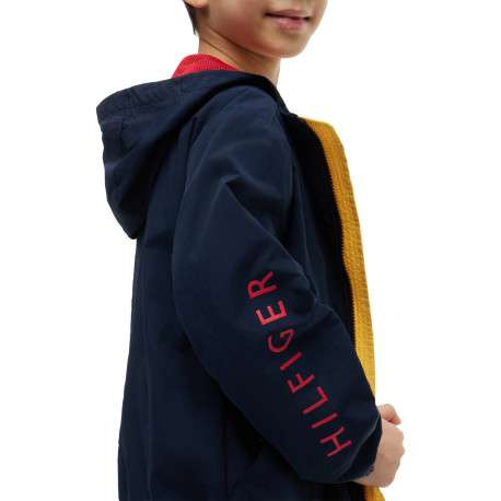 Blouson marine à coupe ajustée pourvu d'un col à capuche zippé - Image 4
