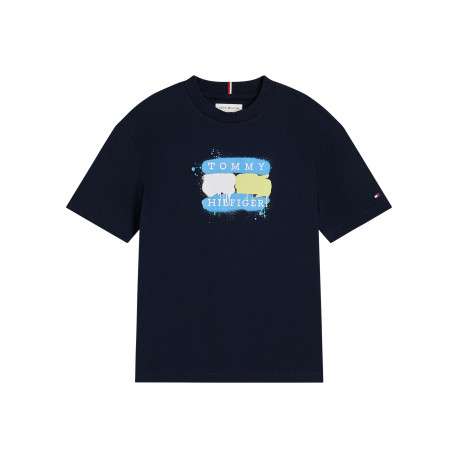 T-shirt en coton marine à coupe droite orné d'un imprimé sur la poitrine