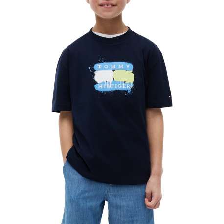 T-shirt en coton marine à coupe droite orné d'un imprimé sur la poitrine - Image 2