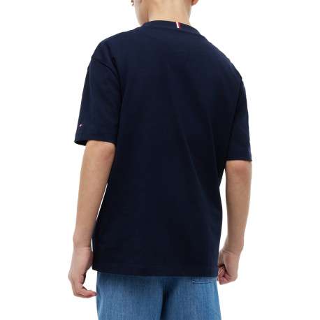 T-shirt en coton marine à coupe droite orné d'un imprimé sur la poitrine - Image 3