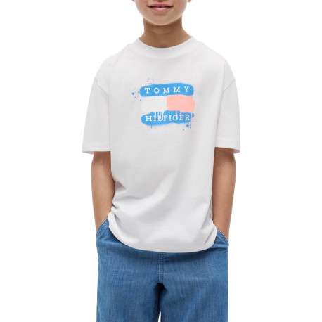 T-shirt en coton blanc à coupe droite orné d'un imprimé sur la poitrine - Image 2