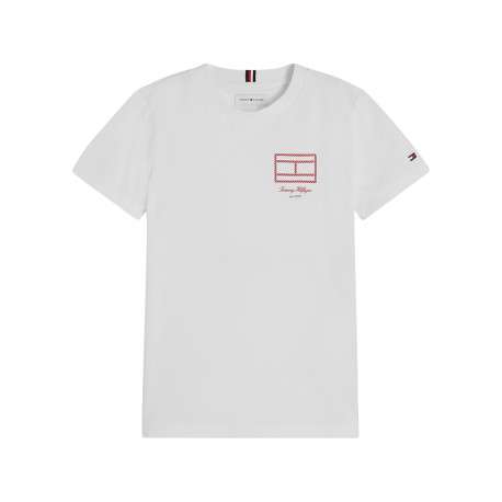 T-shirt en coton blanc à coupe droite pourvu d'un col rond et de manches courtes
