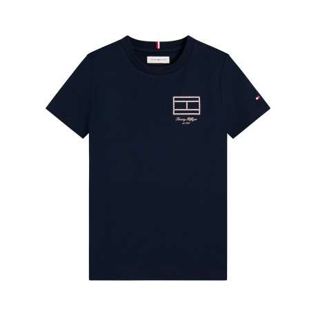 T-shirt en coton marine à coupe droite pourvu de manches courtes