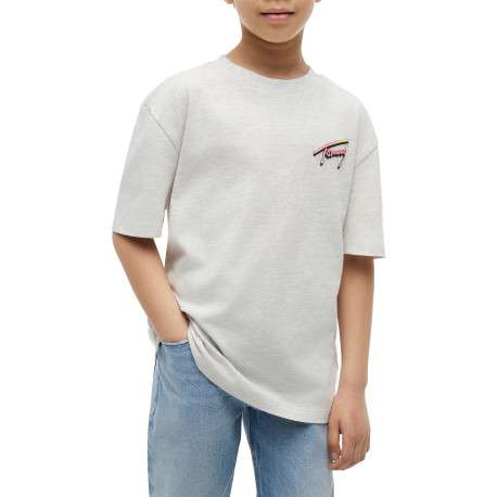 T-shirt en coton gris clair imprimé à coupe droite pourvu d'un col rond - Image 2