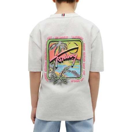 T-shirt en coton gris clair imprimé à coupe droite pourvu d'un col rond - Image 3