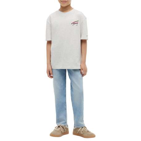 T-shirt en coton gris clair imprimé à coupe droite pourvu d'un col rond - Image 6