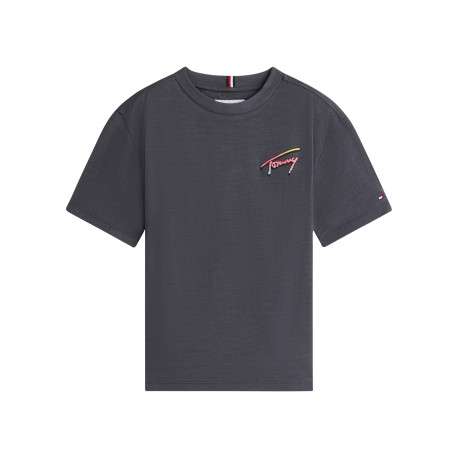 T-shirt en coton anthracite imprimé à coupe droite pourvu d'un col rond