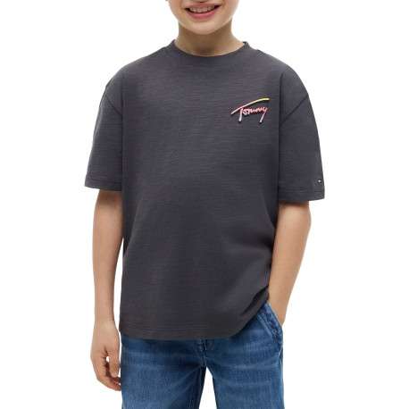T-shirt en coton anthracite imprimé à coupe droite pourvu d'un col rond - Image 2