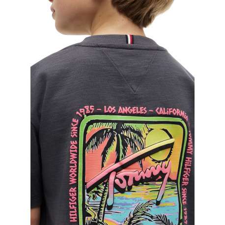 T-shirt en coton anthracite imprimé à coupe droite pourvu d'un col rond - Image 5