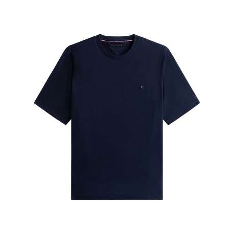 T-shirt en coton marine à coupe ajustée pourvu d'un col rond