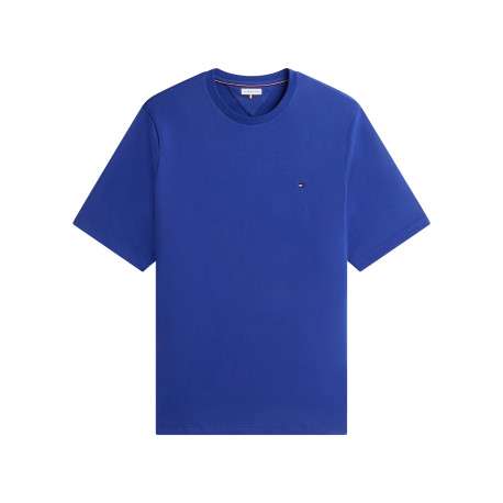 T-shirt en coton bleu à coupe ajustée pourvu d'un col rond et de manches courtes