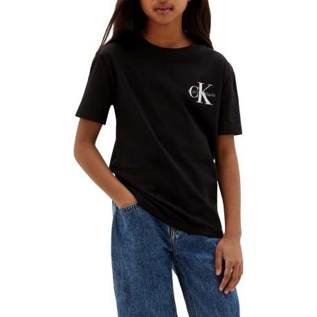 T-shirt en coton noir uni avec une coupe droite et un col rond - Image 2