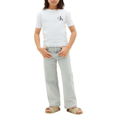 T-shirt en coton blanc uni avec une coupe droite et un col rond - Image 2