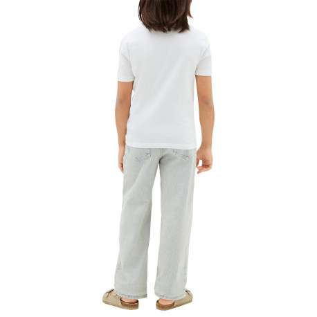 T-shirt en coton blanc uni avec une coupe droite et un col rond - Image 3
