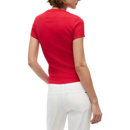 T-shirt en coton rouge pourvu d'une coupe ajustée et d'un col rond - Image 3