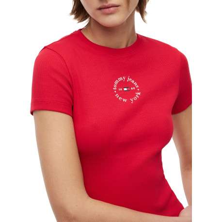 T-shirt en coton rouge pourvu d'une coupe ajustée et d'un col rond - Image 4