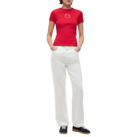 T-shirt en coton rouge pourvu d'une coupe ajustée et d'un col rond - Image 5