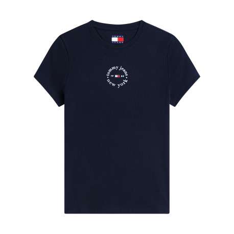 T-shirt en coton marine à coupe ajustée pourvu d'un col rond