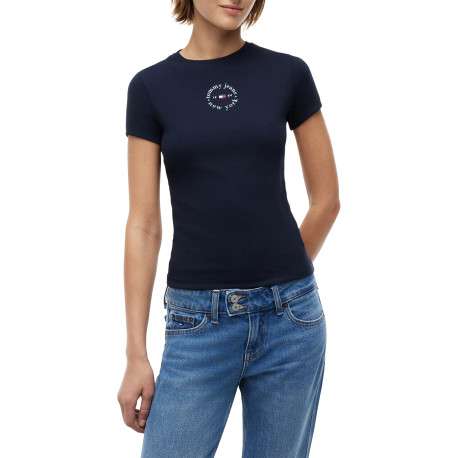 T-shirt en coton marine à coupe ajustée pourvu d'un col rond - Image 2